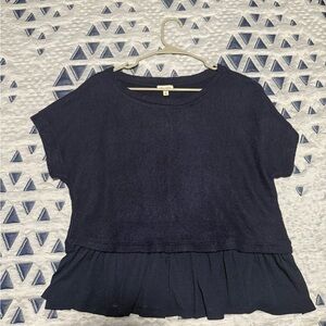 Pilcro Navy Blue Short Sleeve Top with Ruffle Hem